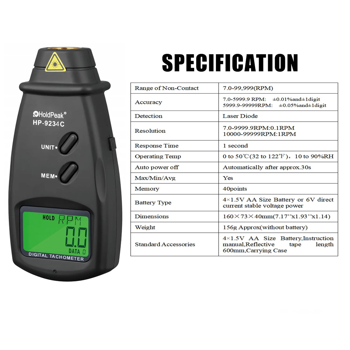Digital Tachometer, No-Contact Stroboscope Tachometer , RPM — product view 6