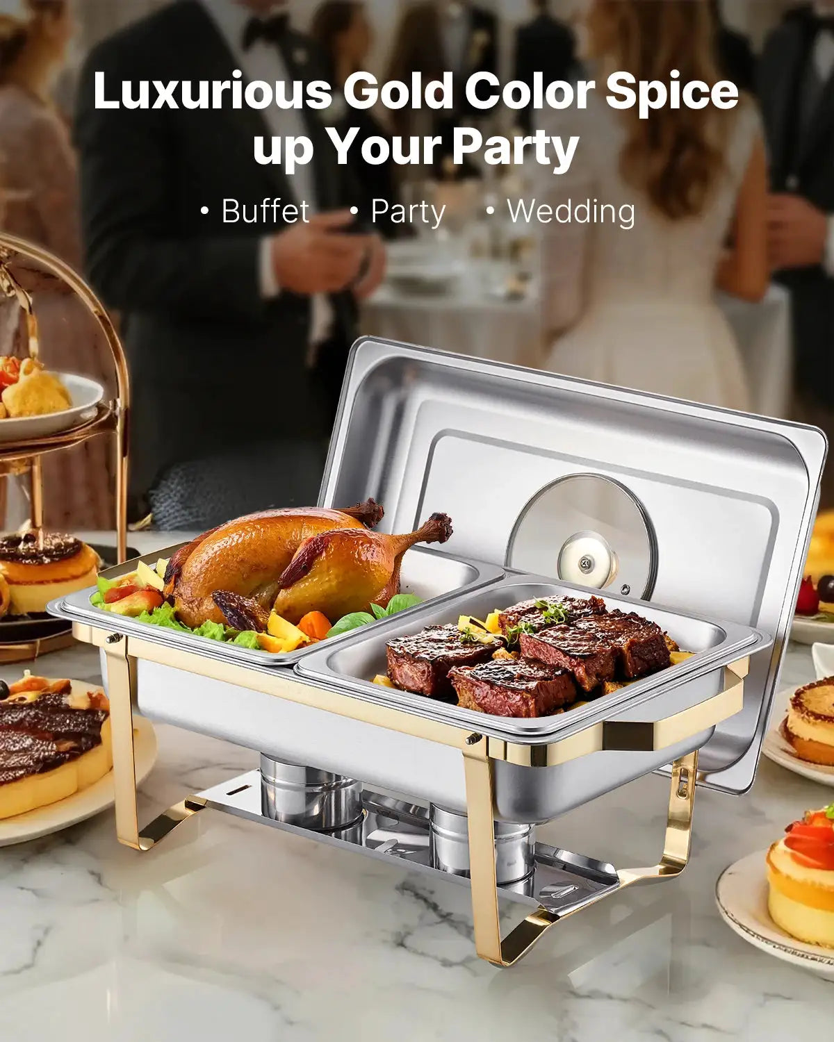 SucceBuy Pack Chafing Dish Buffet Set Stainless Steel Chafer — product view 2