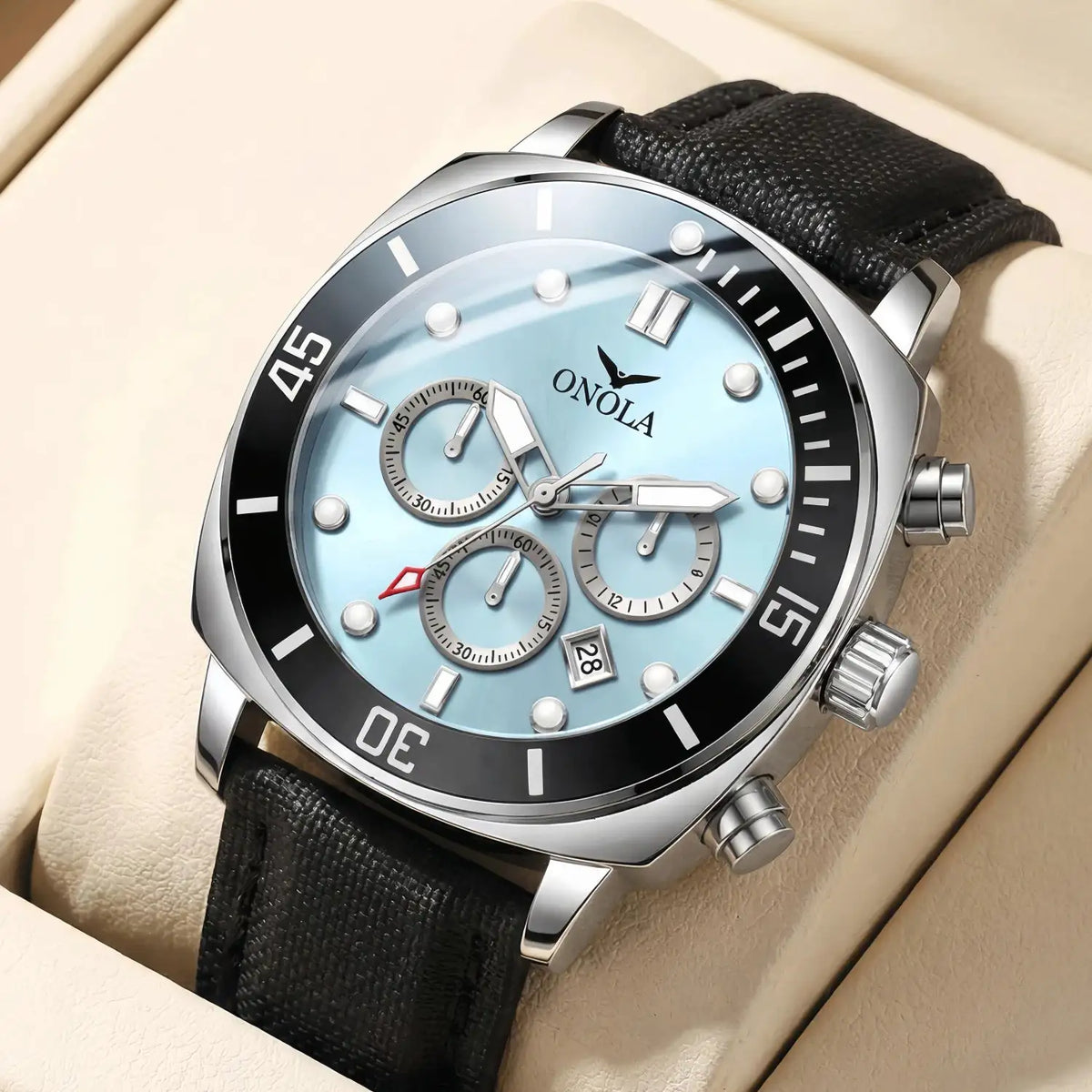 Ice Blue Chronograph Leather Watch — product image 1