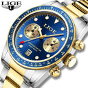 LIGE Stainless Steel Men's Quartz Watch Sleek Functional Timepiece