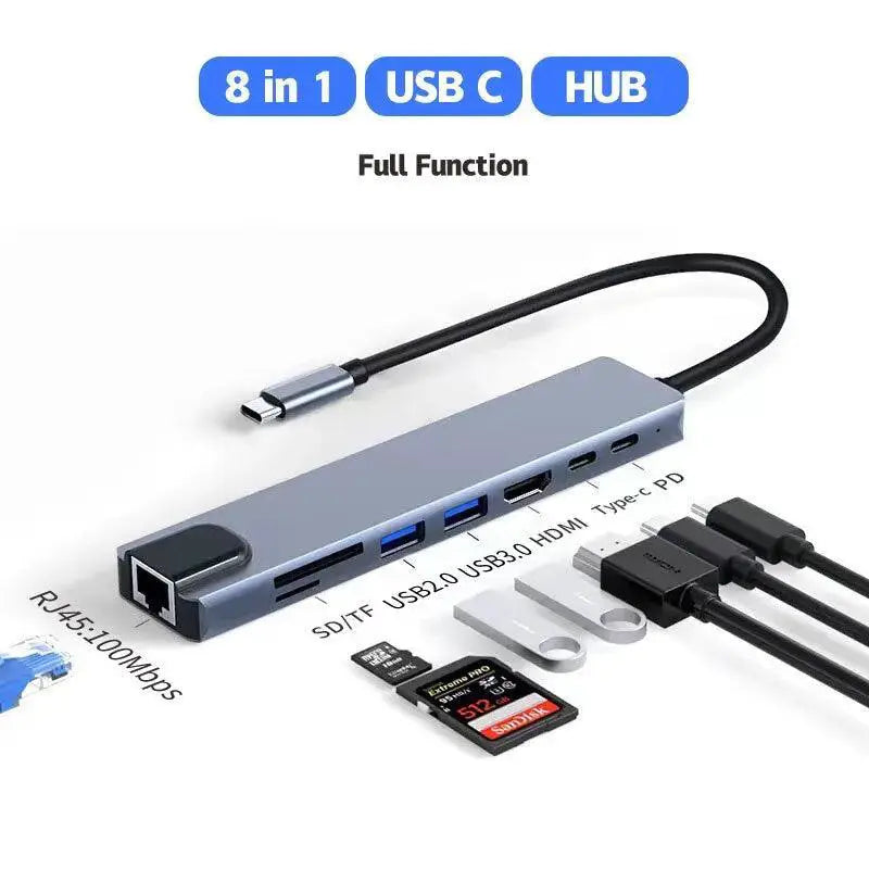 Type C 8 In1 USB C Hub HDMI 4K Adapter For MacBook