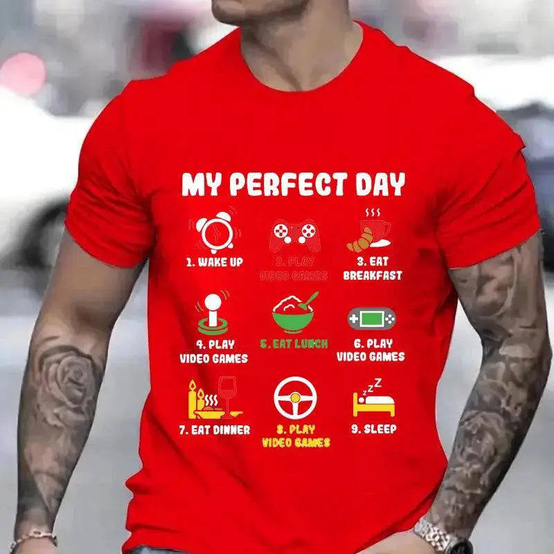 Men's My Perfect Day Gamer Tee Cool Video Game Shirt
