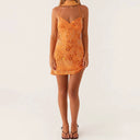 Hirigin Sequin Beaded Cami Mini Dress Criss Cross Straps V Neck Backless
