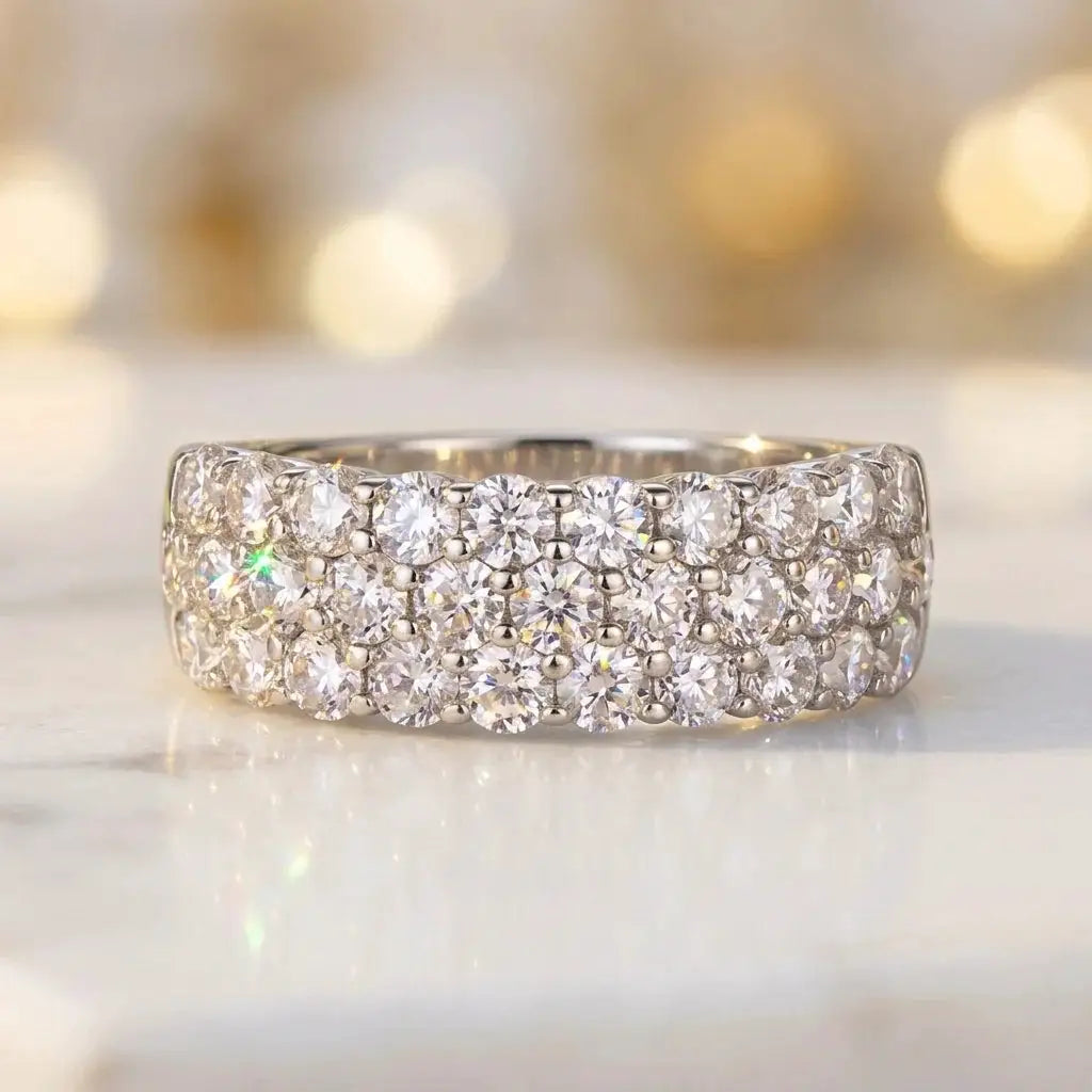 Moissanite Ring in Sterling Silver Triple Pave Setting — product view 2