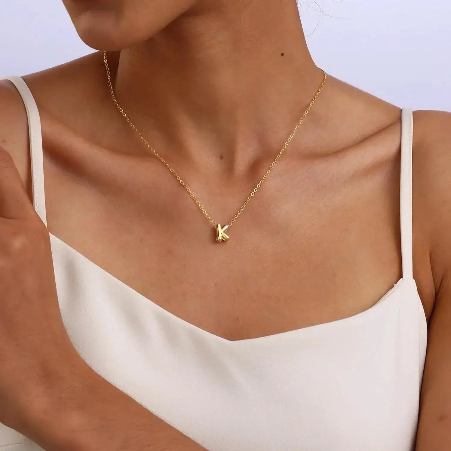 3D Bubble Initial A Z Mini Necklace Gold Plated Jewelry Gift