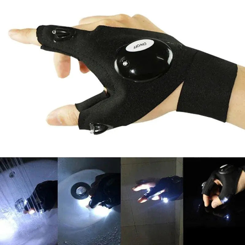 1 Pair Right and Left Charged Gloves Outdoor Hiking Fingerless Gloves with LED Light - OurLum.com