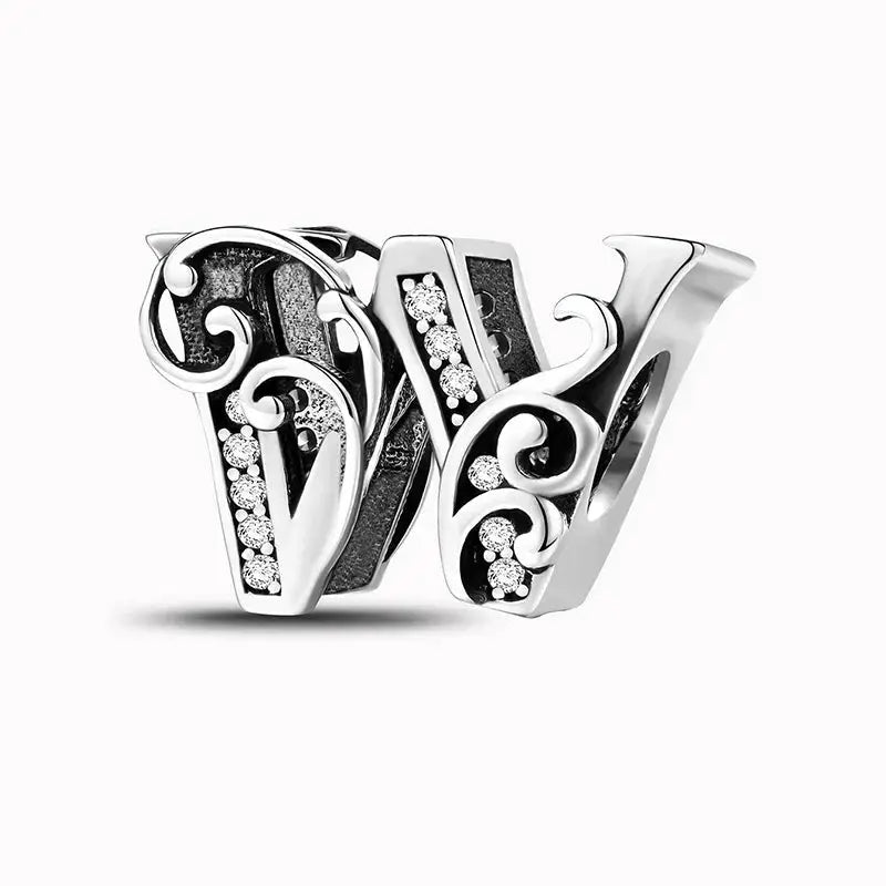 Sterling Silver Zircon Vine 26 Letters Pendant Bead