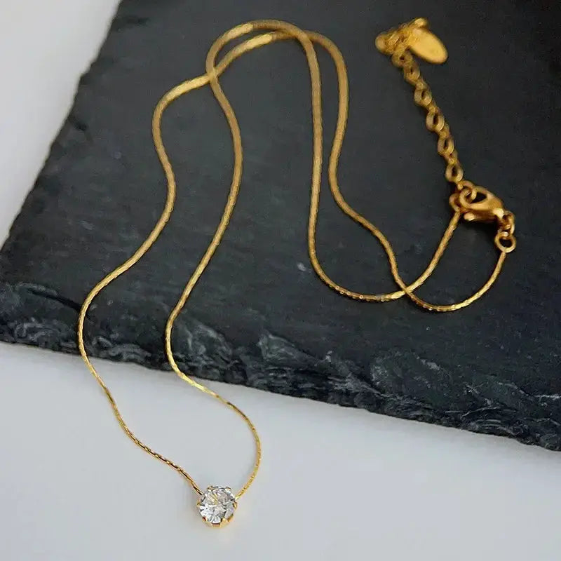 Anenjery 316L Stainless Steel Zircon Thin Clavicle Necklace