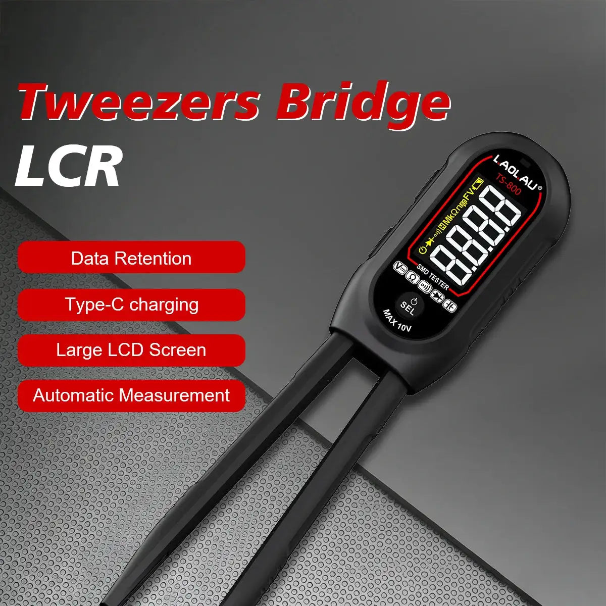 TS800 Smart Tweezers LCR Meter SMD Tester Auto Range Voltage Resistance Capacitance Diode Continuity USB Rechargeable Test Tools