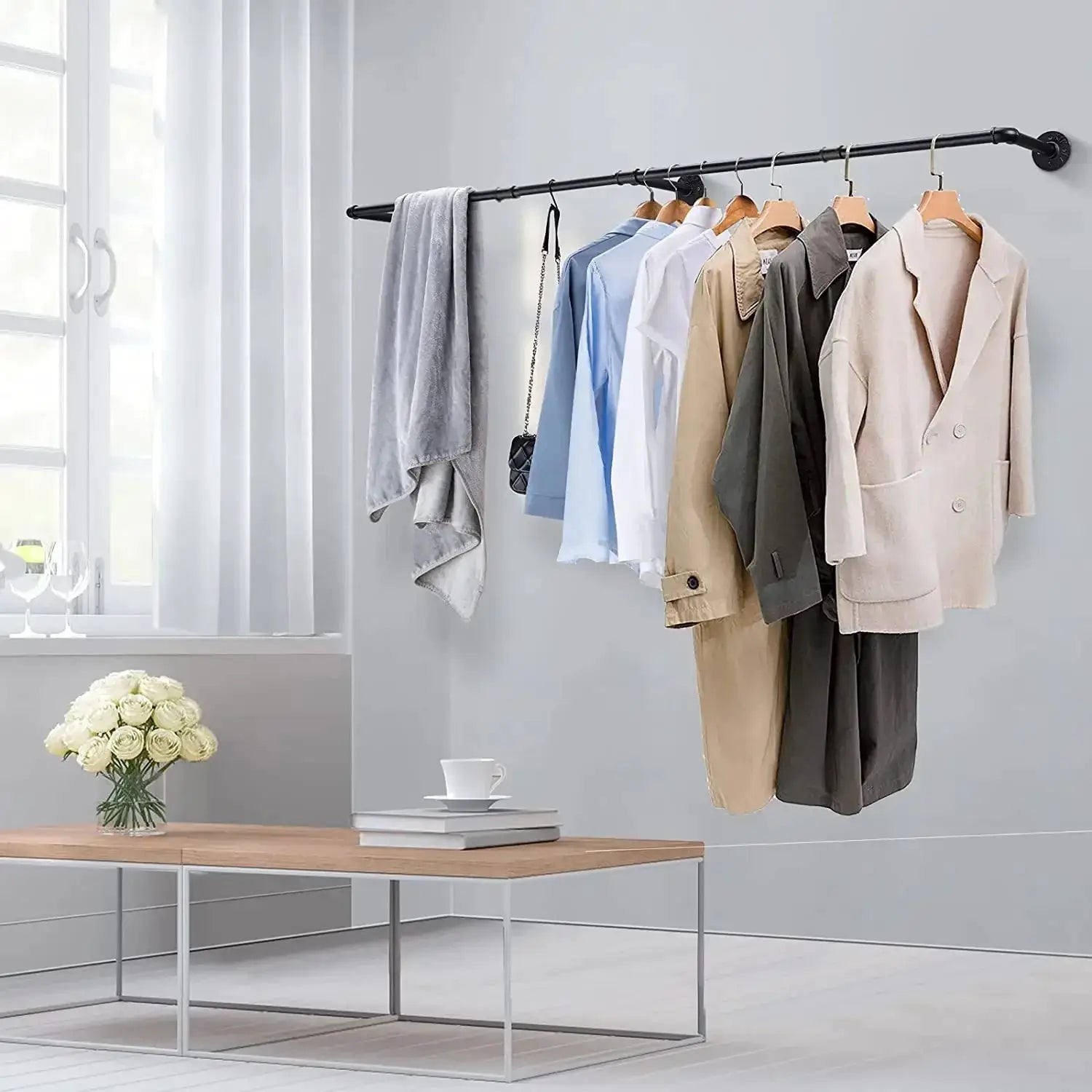 180cm Bedroom Garment Rail Multipurpose Rack Sturdy Frame