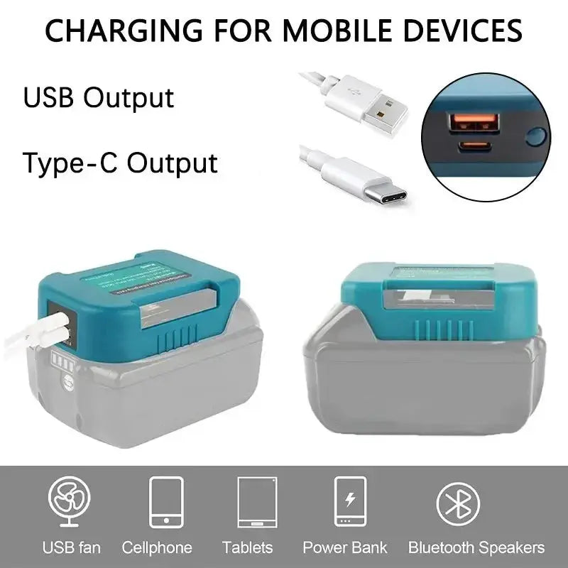 Portable USB Charger for Makita DeWalt Milwaukee Batteries