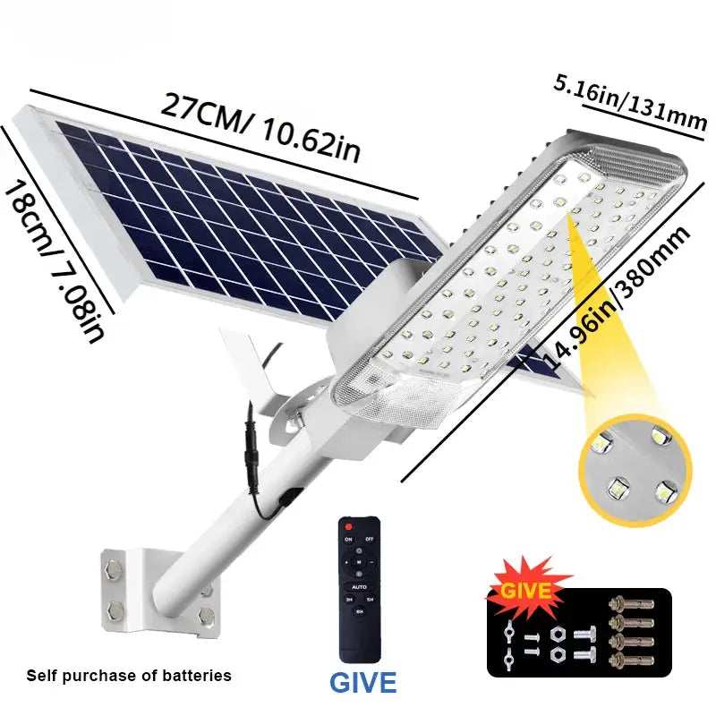 Solar Light High-Power 6500K LED Dusk to Dawn Waterproof LED Solar Street Light Backyard Street Lamps Security Flood Lighting