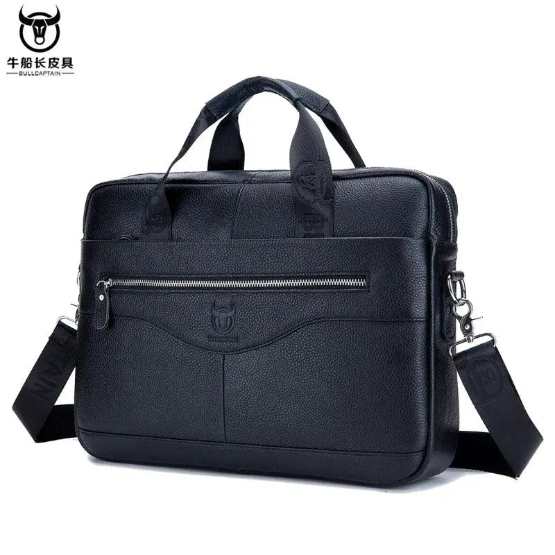 BULLCAPTAIN Genuine Leather 14 Inch Laptop Briefcase For Men