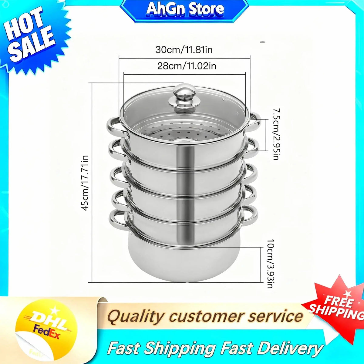 Stainless Steel Steamer Cookware Cooking Pot Tier Steaming Grids — product view 3