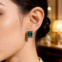 Green Square Moissanite Stud Earrings