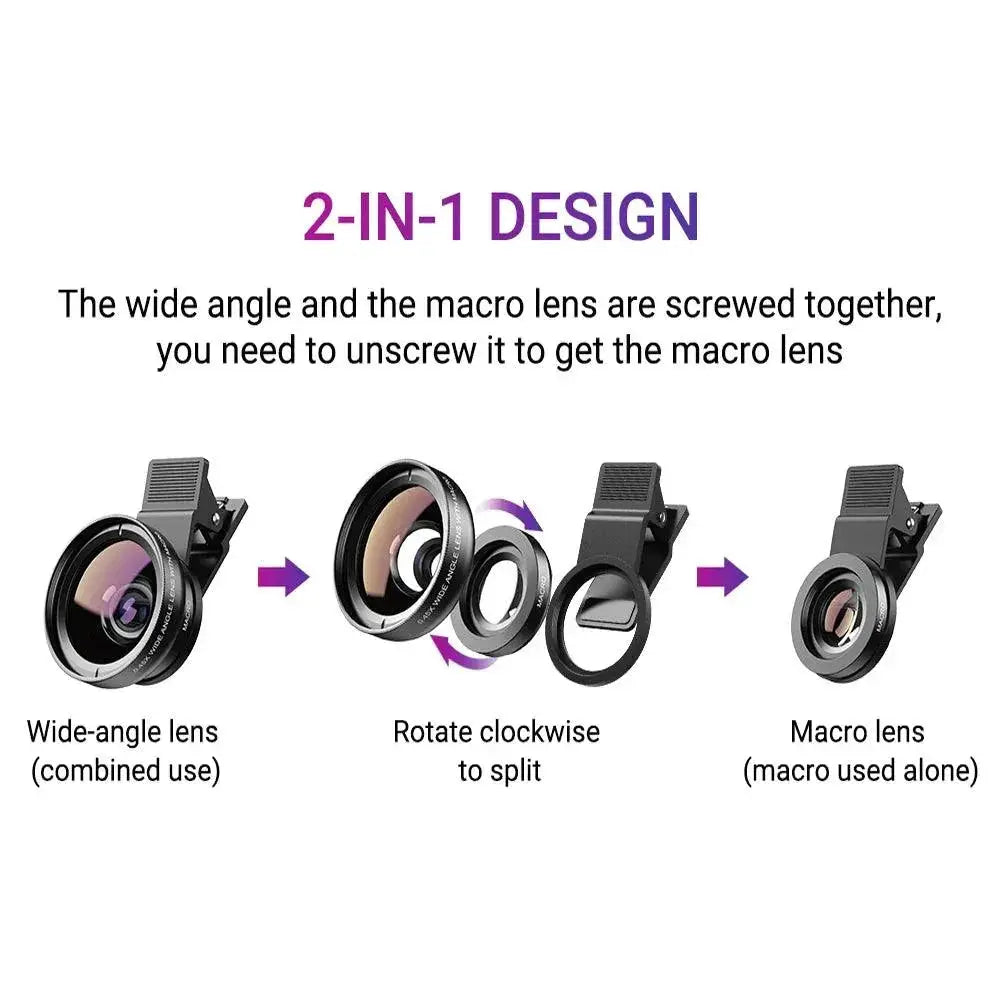 APEXEL TwoInOne Wide Angle Macro Smartphone Lens Kit