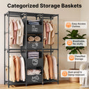 Freestanding Wardrobe Closet Dustproof Hanging Rods & Drawers