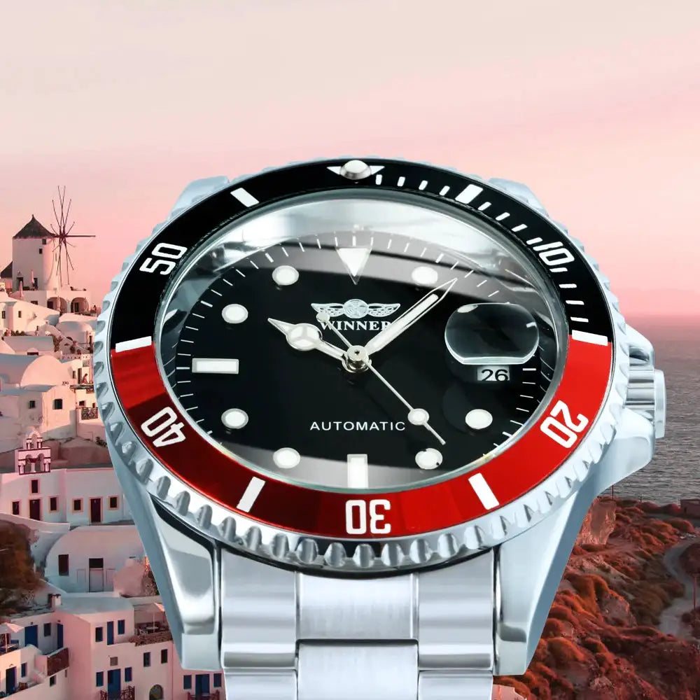 WINNER Business Mechanical Watches Luxury Brand Automatic Watch for Men Rotatable Bezel Luminous Design Steel Strap Wristwatches