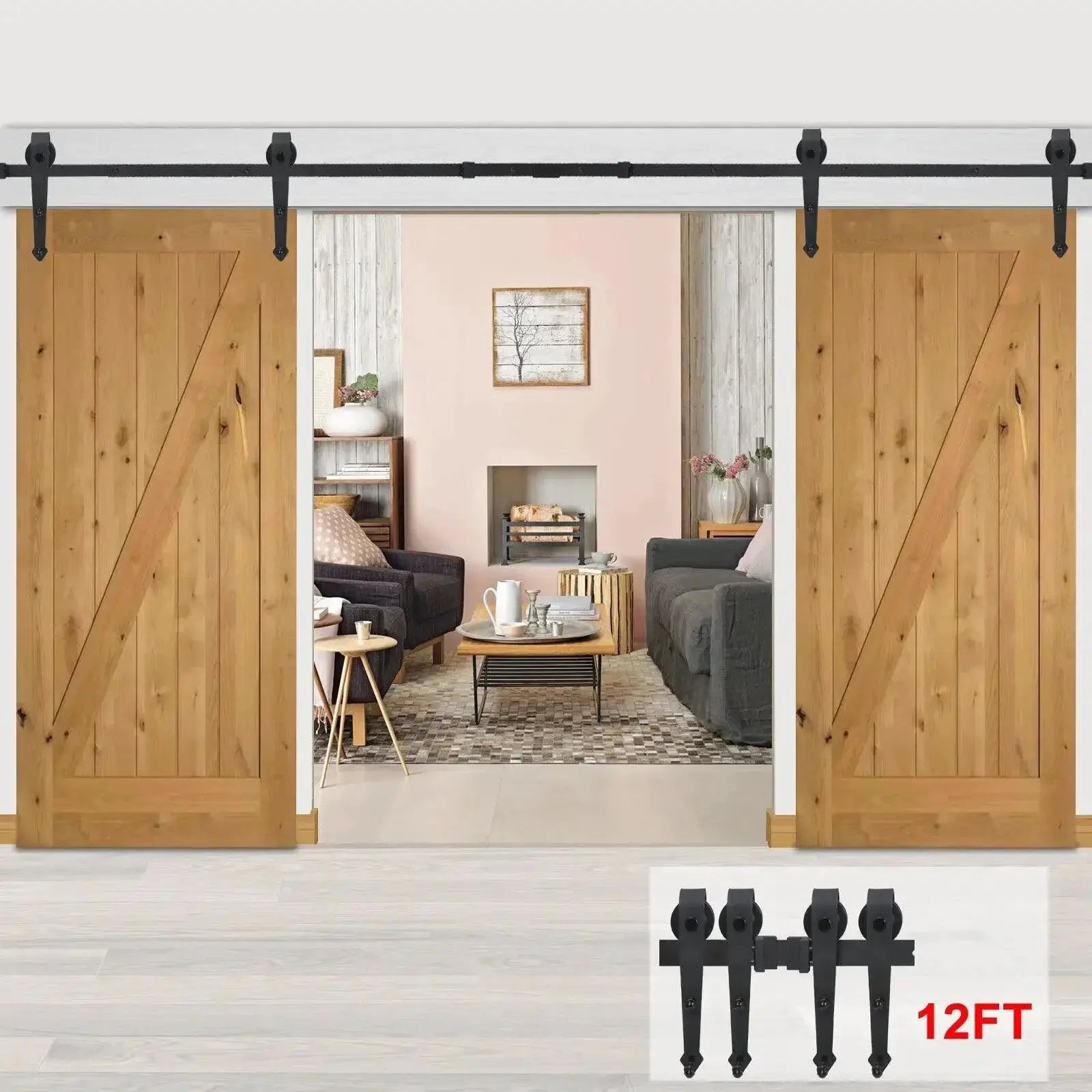 US Sliding Barn Door Hardware Kit 6.6ft 8ft 10ft Heavy Duty