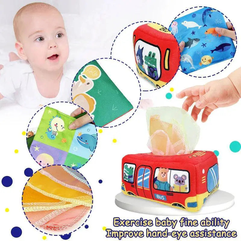 Montessori Sensory Pull Along Tissue Box Toy For Babies