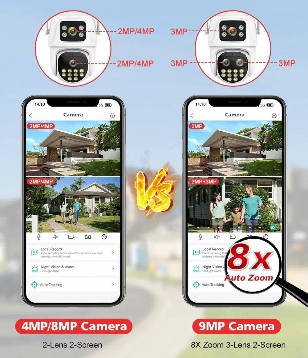 Dual Lens Outdoor Security Camera AI Tracking Waterproof