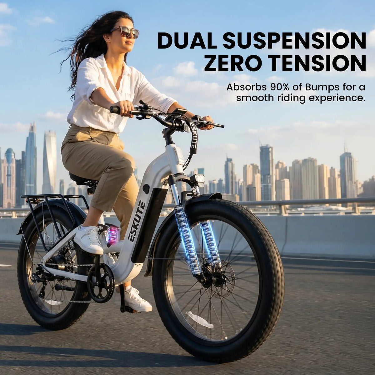 ESKUTE C300R-ST - Full Suspensions - Electric Bike for Adults ，48V20.8Ah Battery Ebike up to 80 Miles, 26x4.0 Fat Tire Step-Through Ebike, 8-Speed, UL2849 E-Bike