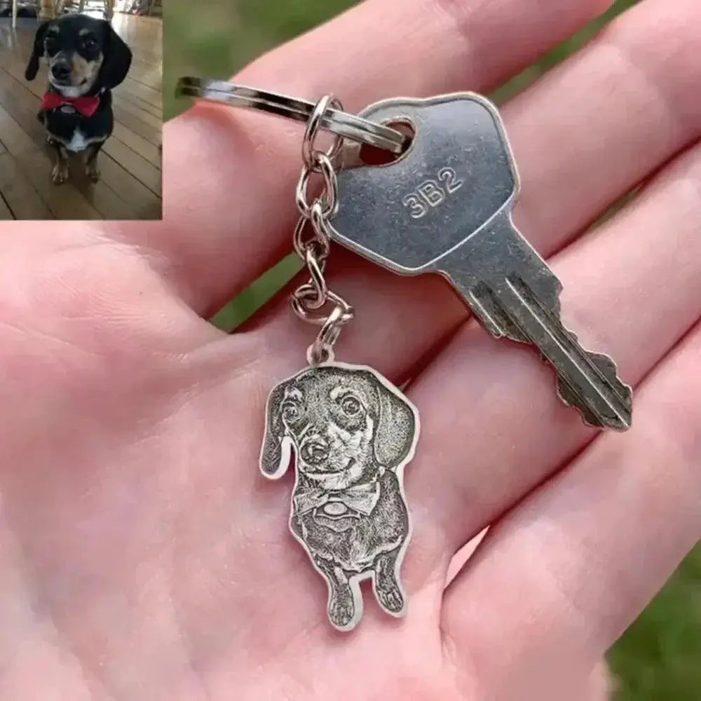Personalized Engraved Pet Photo Keychain Custom Jewelry Gift