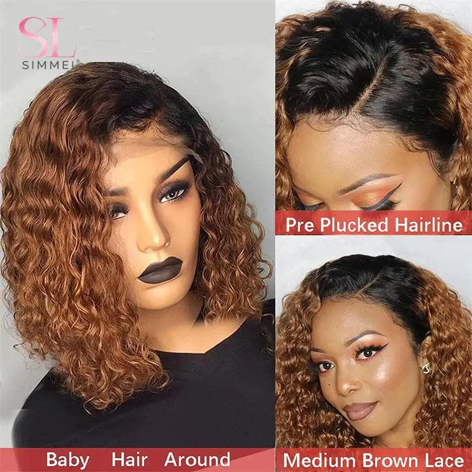 Deep Curly Bob Wig Brazilian Remy Hair With Highlights