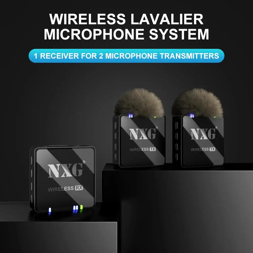 Factory Direct NXG Wireless Lavalier Microphone 1‑to‑1/2 Dual Transmitter Lapel Mic Noise Cancelling 360° Pickup For Smartphone Camera Vlogging Live Broadcast