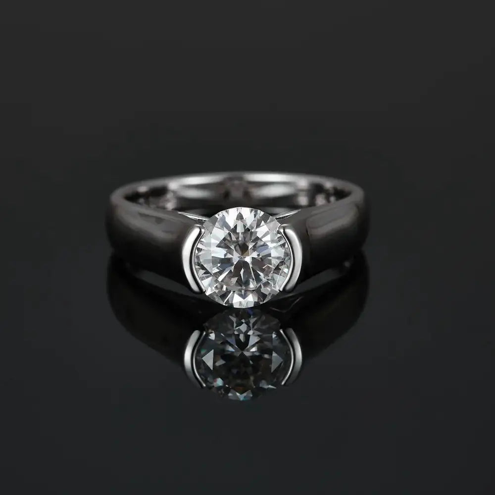 Round Moissanite Ring in Sterling Silver Carat Casual Sporty — product view 1