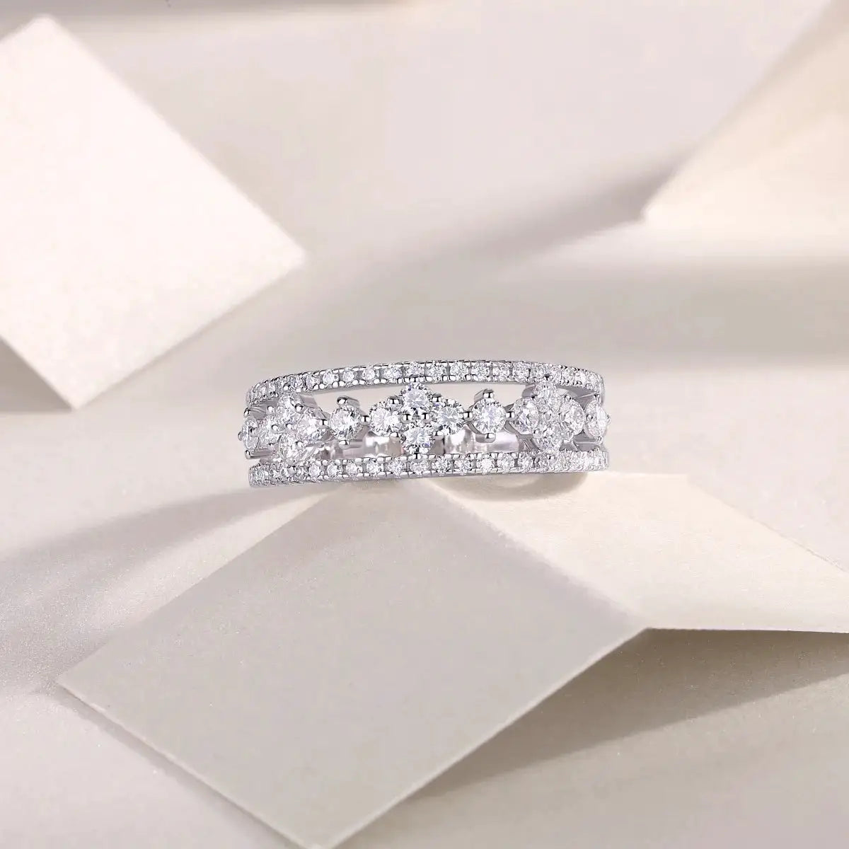 Moissanite Flower Ring Silver Gold Plate — product image 4