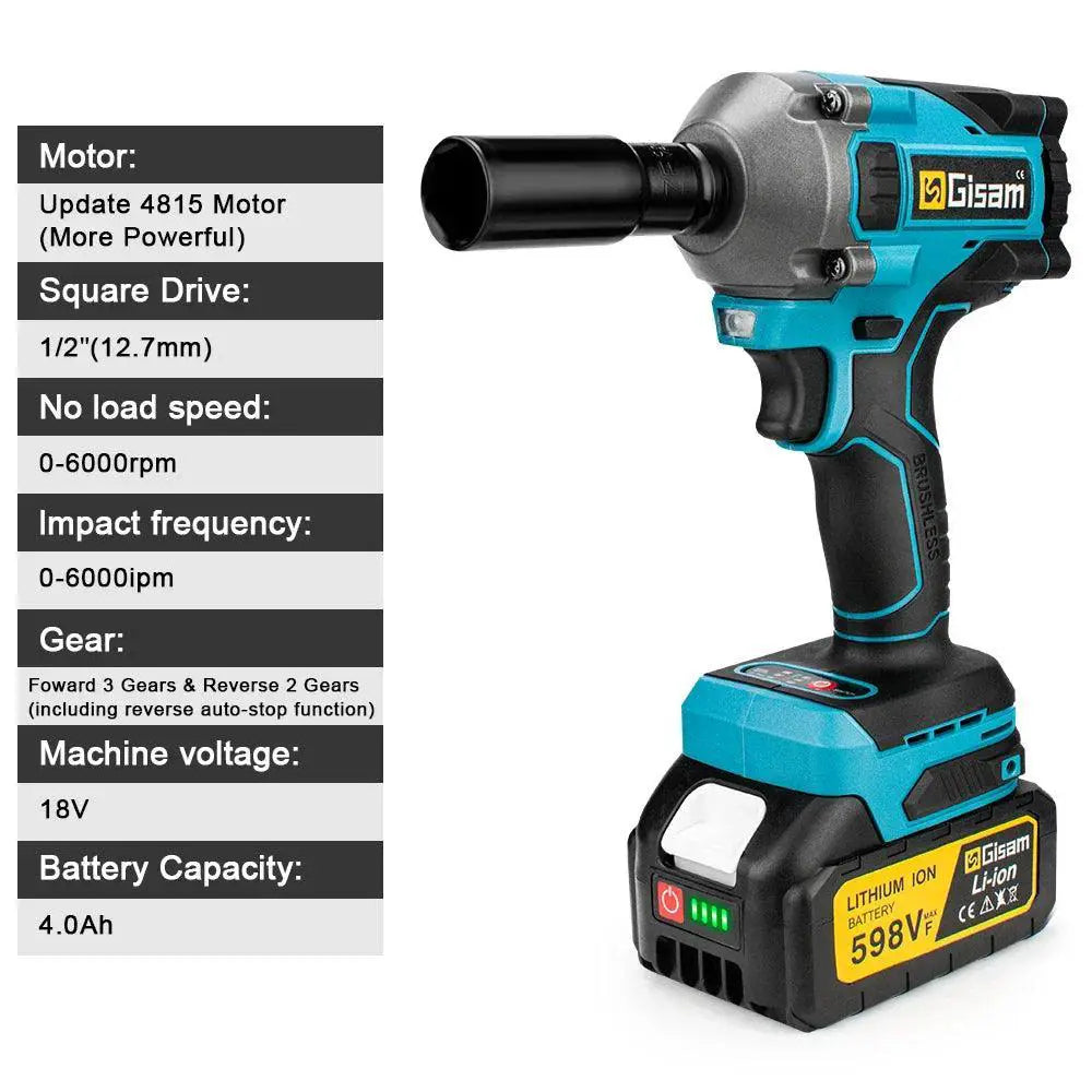 1000N.M Brushless Electric Impact Wrench Cordless Tool - OurLum.com