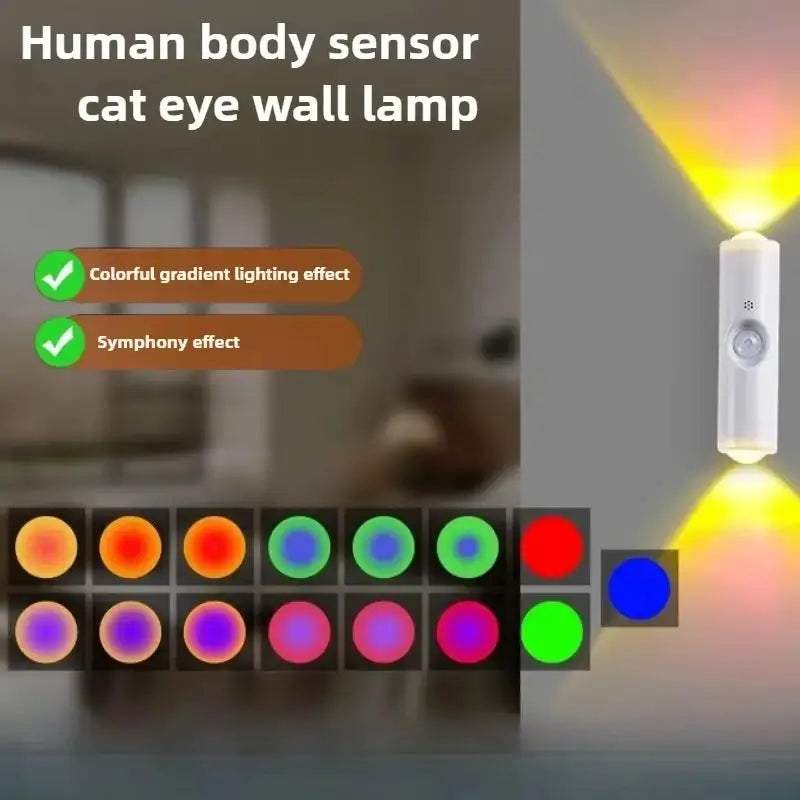 Smart RGB Gradient Night Light Magnetic Motion Sensor Rechargeable Wall Lamp for Bedroom Bathroom Closet Garden Home Decor