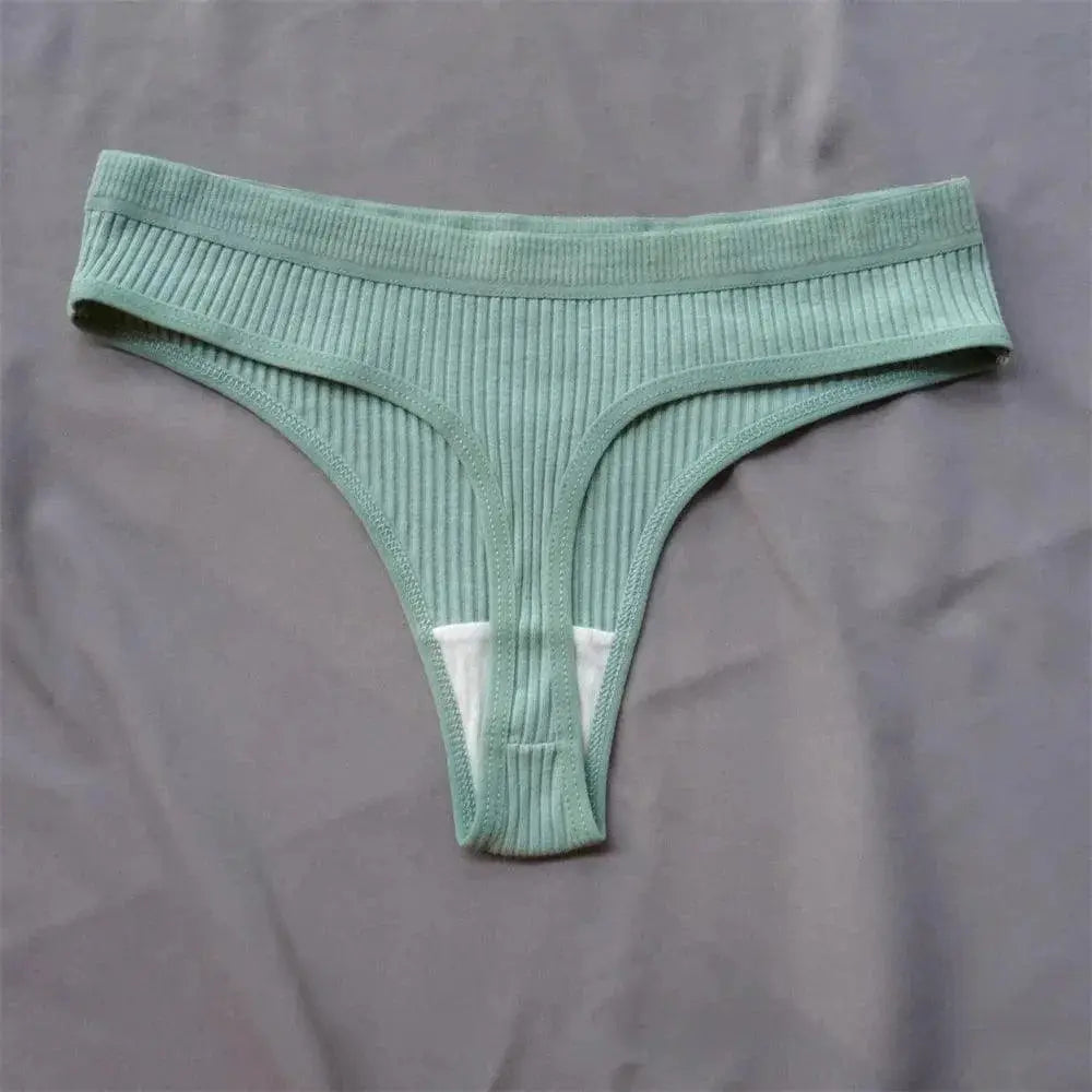 3 Pcs Seamless Ladies Ribbed Cotton Thong Set For Comfort