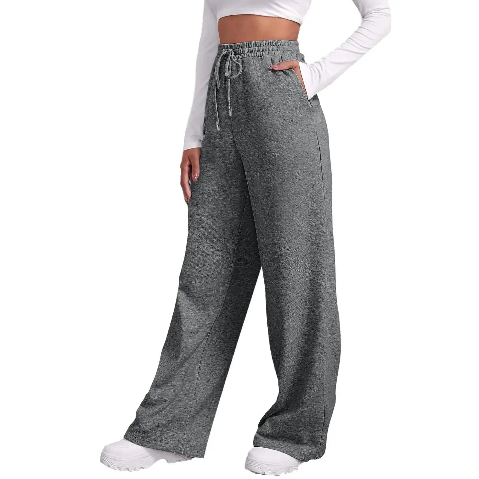 Women's Drawstring Sweatpants Wide Straight Leg Casual Pants - OurLum.com