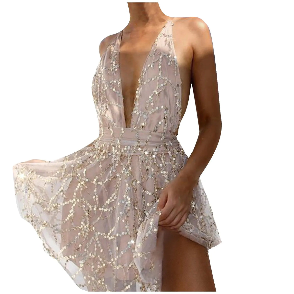 Backless Halter Tassel Mini Dress