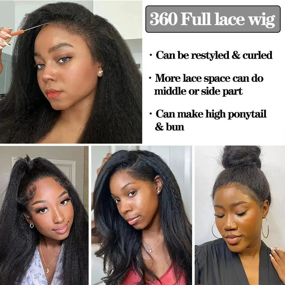 360 Lace Frontal Kinky Straight Human Hair Wig Baby Hair