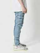 Elastic Waist Denim Cargo Jeans for Men