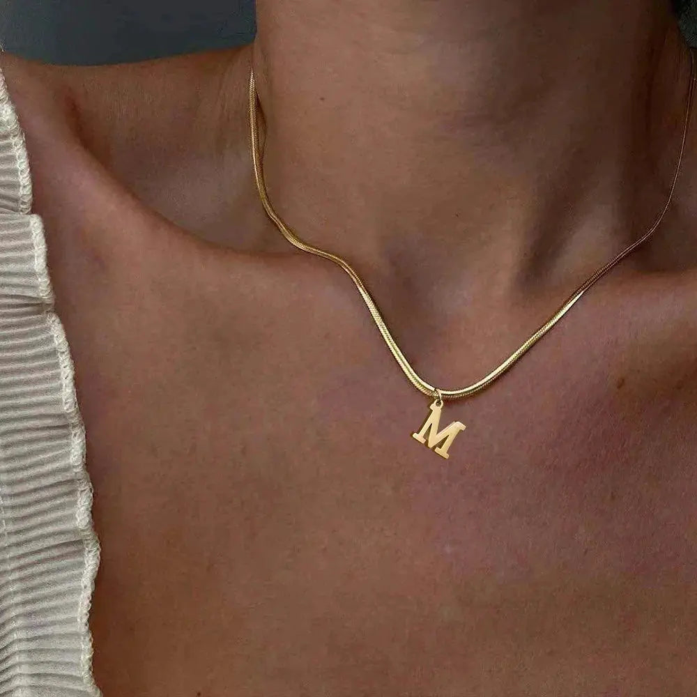 A Z Alphabet Gold Plated Stainless Steel Pendant Necklace