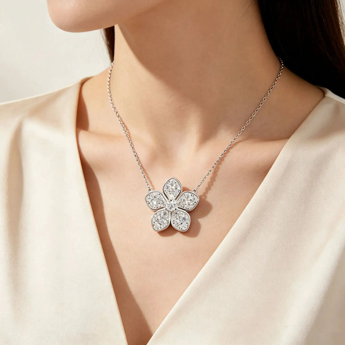 Sterling Silver Silver Moissanite Flower Pendant — product image 3