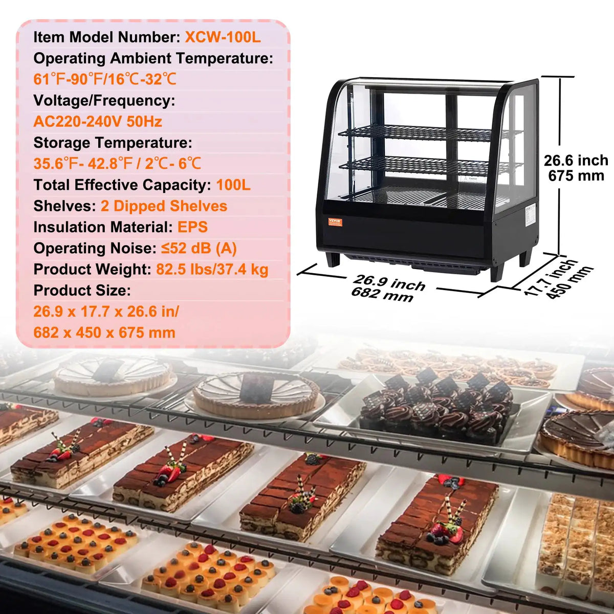 SucceBuy cft Refrigerated Display Case Large Commercial Pastry — product view 9