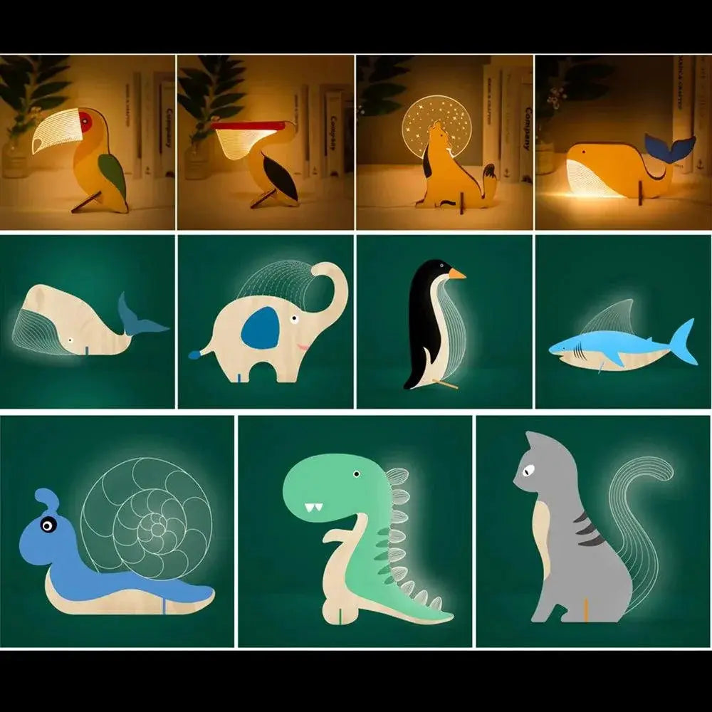 Animals LED Night Light Wood Acrylic USB Lamp For Kids