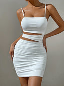 Women White Spaghetti Strap Backless Bodycon Mini Dress For Party Nightclub Slim