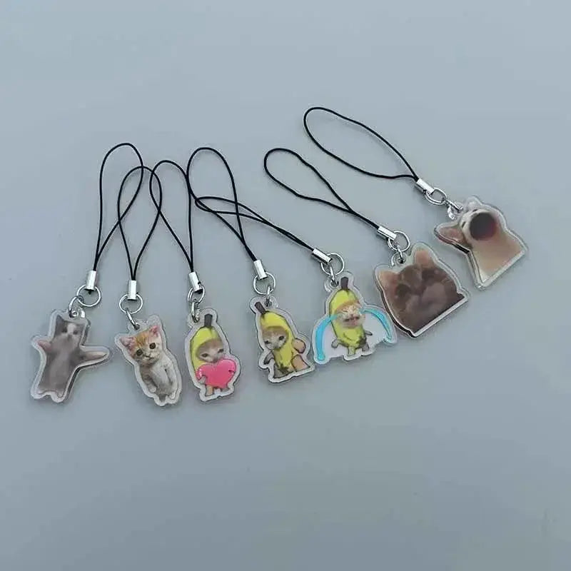 Banana Cat Charm Keychain And Phone Rope Set Fast Shipping