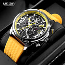 Chronograph Watch for Men Waterproof Yellow Silicone Strap Luminous Hands