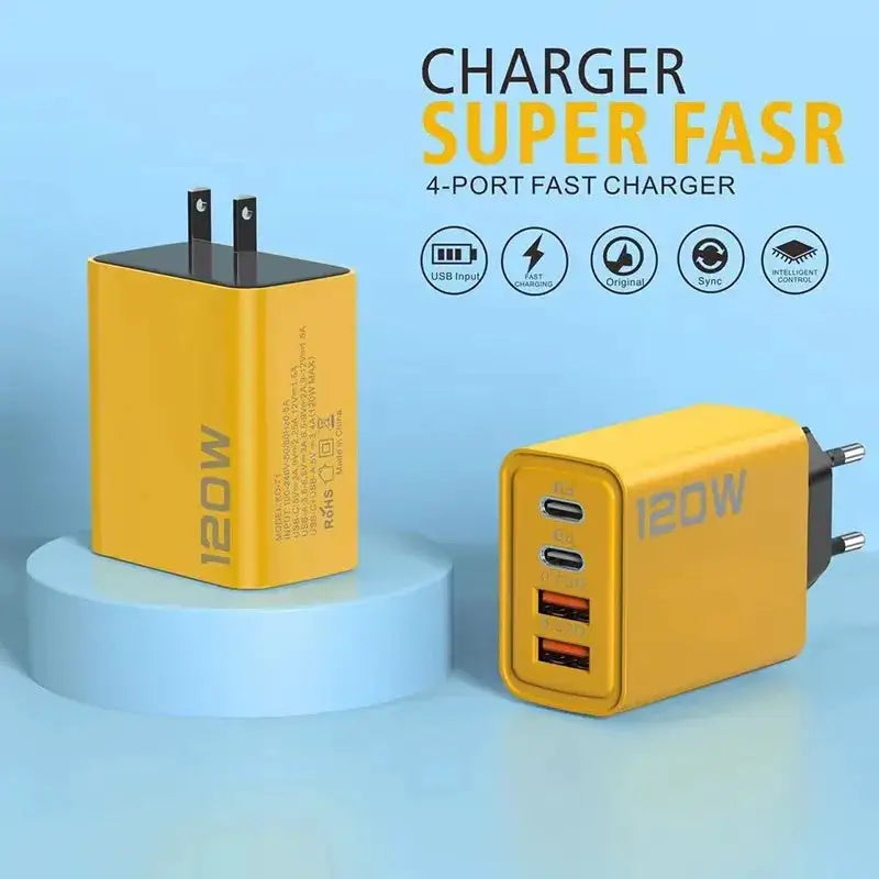 4 Ports 120W Charger USB C PD Quick Charge 3.0 Type C USB Phone Chargers Fast Charging Adapter For iPhone Samsung Xiaomi Huawei