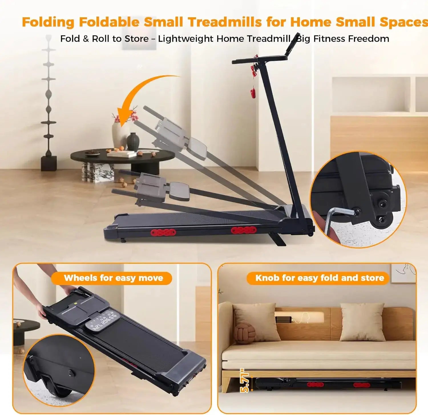 2026 Upgraded 3.5HP Compact Walking Pad Treadmill with Handle Bar & Adjustable Incline, Speed 0.6–10.0 MPH, Max 400-LB Weight Capacity for Home
