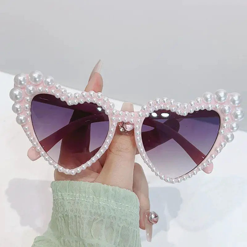 Heart Shaped Pearl Set Sunglasses With UV400 Protection