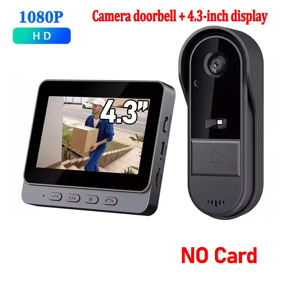Wireless Wifi Doorbell Camera 1080P Video Intercom Doorbell Waterproof 4.3in IPS Screen Home Security Door Bell IR Night Vision
