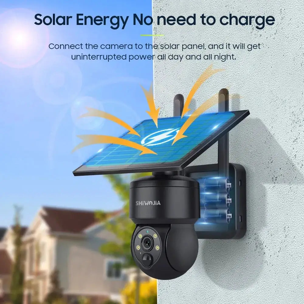 Shiwojia Wifi Wireless PTZ Solar Camera 4G SIM Outdoor 4MP